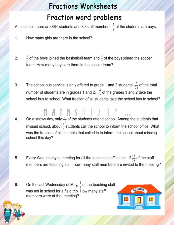 Fifth grade math worksheet featuring multi-step fraction word problems for geometry practice