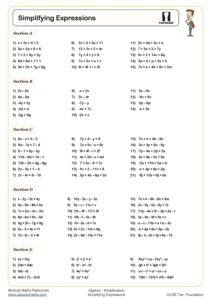 Worksheet featuring fractions review and simplification strategies for fifth-grade students