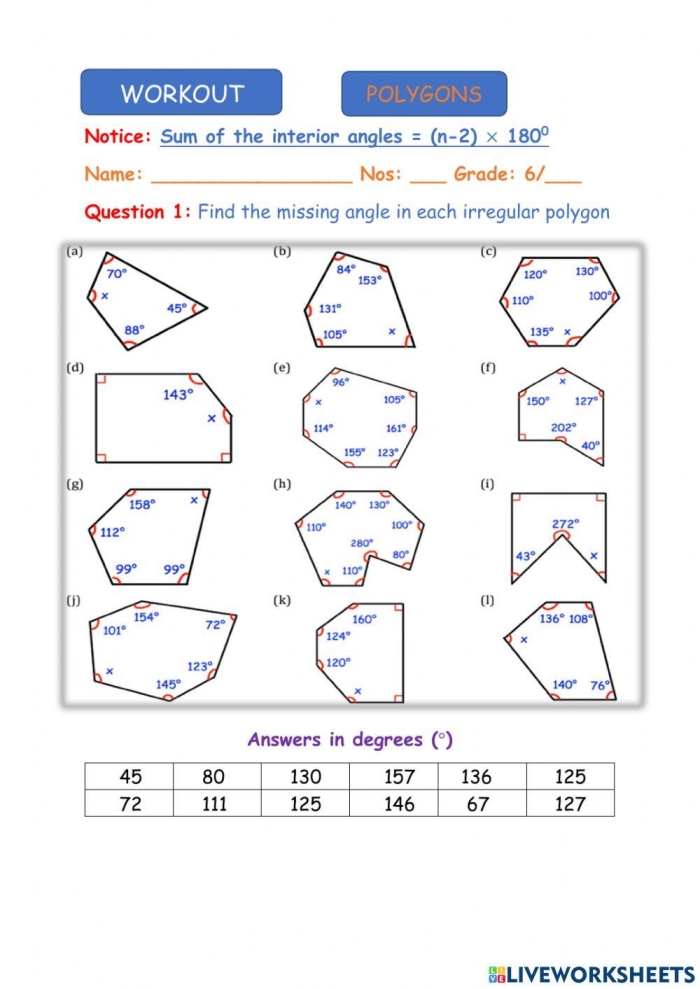 Geometry Review Worksheet 16 Angles and Polygons for Fifth Grade Students Fifth grade geometry worksheet covering angles, triangles, and polygons number 16