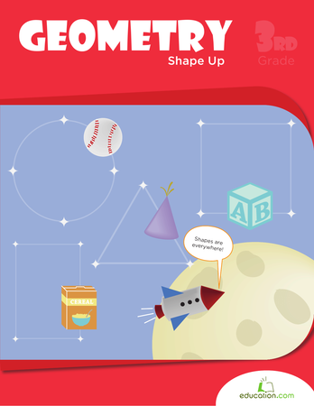 Fifth grade students solving geometry problems on a Shape Up with Geometry worksheet with various polygons and angles