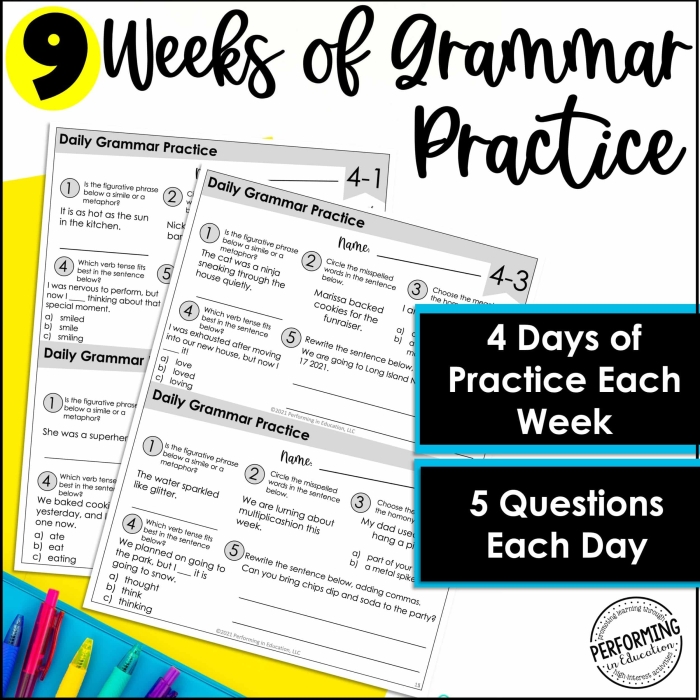 5th Grade Mixed Grammar Review worksheet for handwriting practice in grammar and punctuation