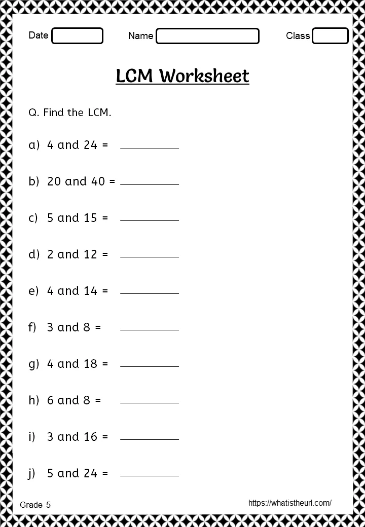 Least Common Multiple: Part 1 worksheet for Fifth Grade