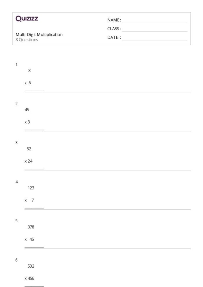 Educational resource for assessing multi-digit multiplication and division skills Worksheet focusing on multi-digit multiplication and division for fifth graders