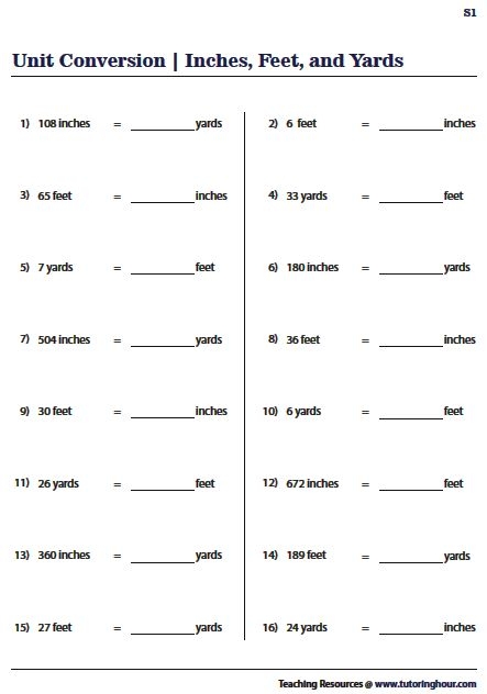 Fifth grade students converting and calculating yards feet and inches in a measurement table worksheet