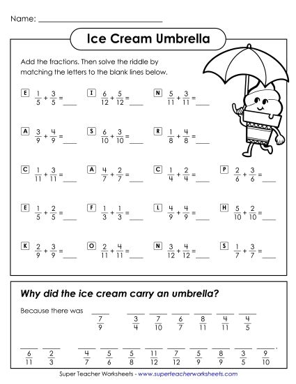 Worksheet for adding mixed fractions with different denominators for fifth graders