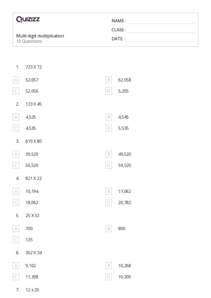 Worksheet image showcasing multi-digit arithmetic practice for students Multi-Digit Multiplication and Division worksheet for fifth graders