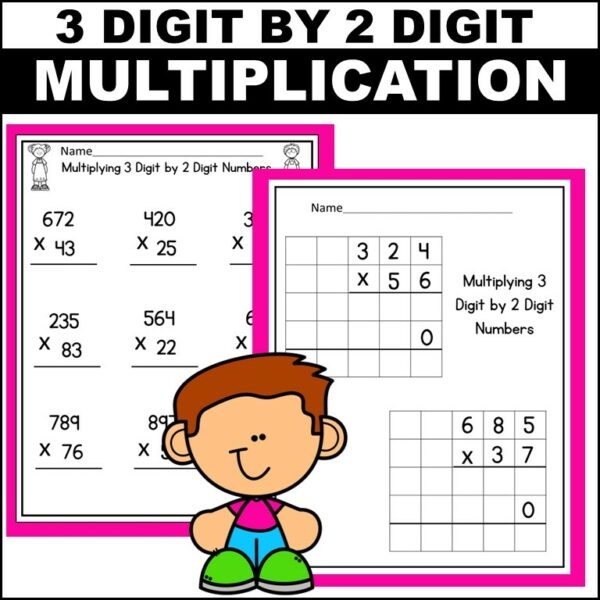 Worksheet featuring 3-digit by 2-digit multiplication problems for fifth graders
