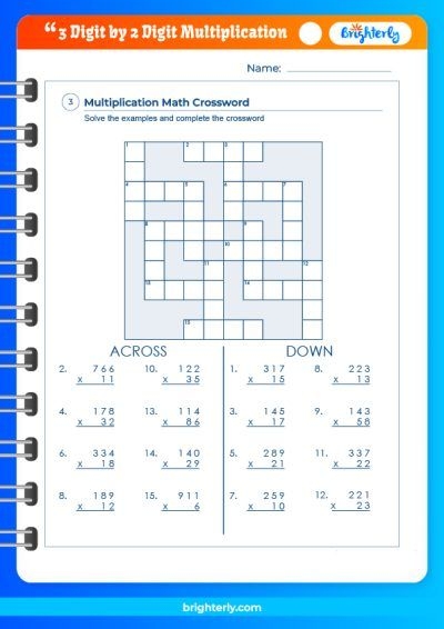 Worksheet featuring 3-digit by 2-digit multiplication problems for fifth graders