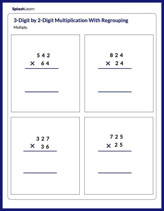 Fifth grade student completing a worksheet with a variety of multi-digit multiplication problems