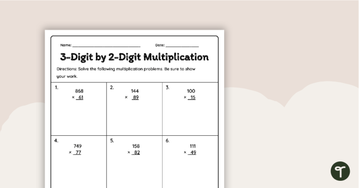 3-Digit by 2-Digit Multiplication worksheet for fifth graders to enhance their math skills