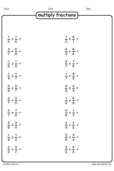 Fifth grade student practicing how to multiply fractions using this educational worksheet