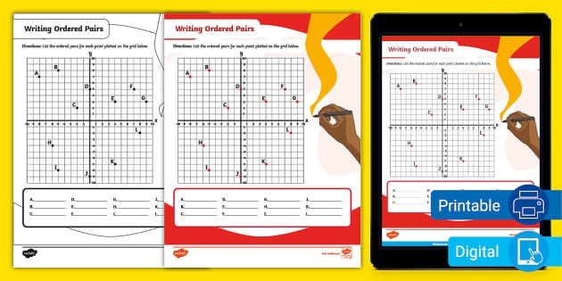 Fifth grade student practicing coordinate plane skills with an ordered pairs worksheet on a grid