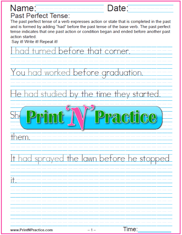 Worksheet on using perfect tense verbs for sentence completion Fifth-grade perfect verb tenses worksheet for grammar practice