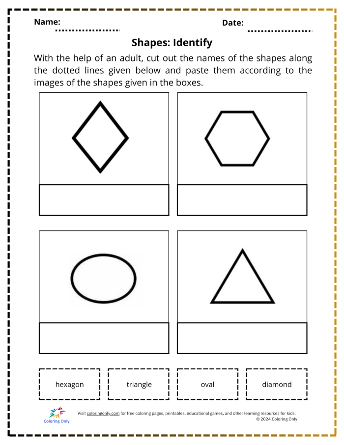 Categorize These Shapes worksheet image 2 for geometry practice Fifth grade geometry worksheet showing various 2D shapes including parallelograms, quadrilaterals, squares and triangles to classify and categorize