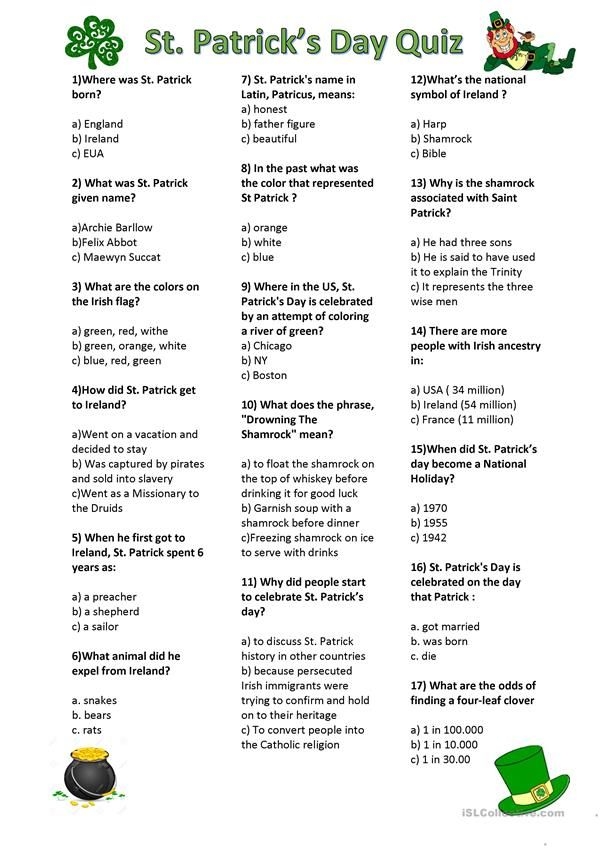 Fifth grade student completing a fun St. Patrick's Day trivia worksheet