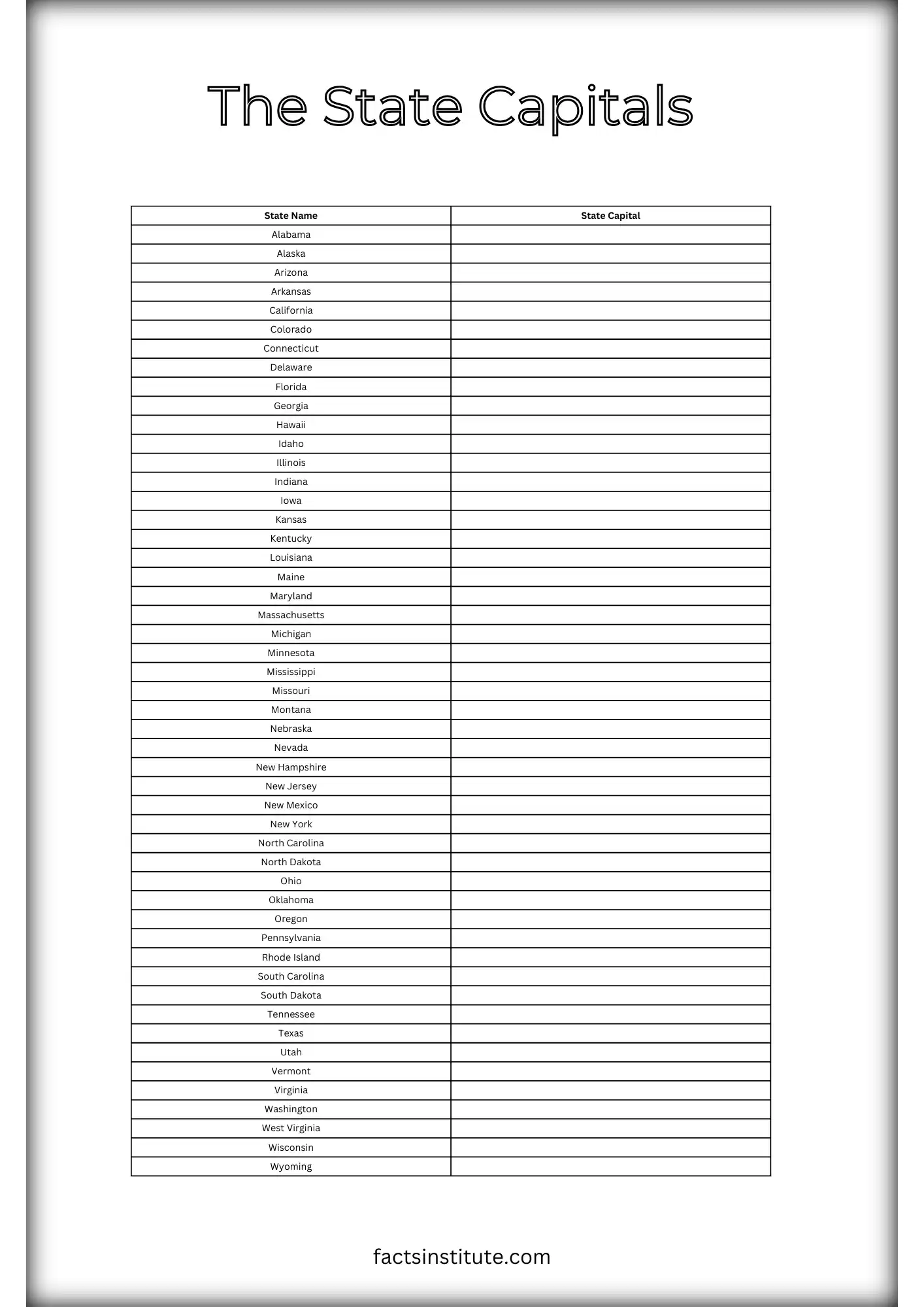 Fifth grade student matching state capitals to their corresponding U.S. states on a quiz worksheet