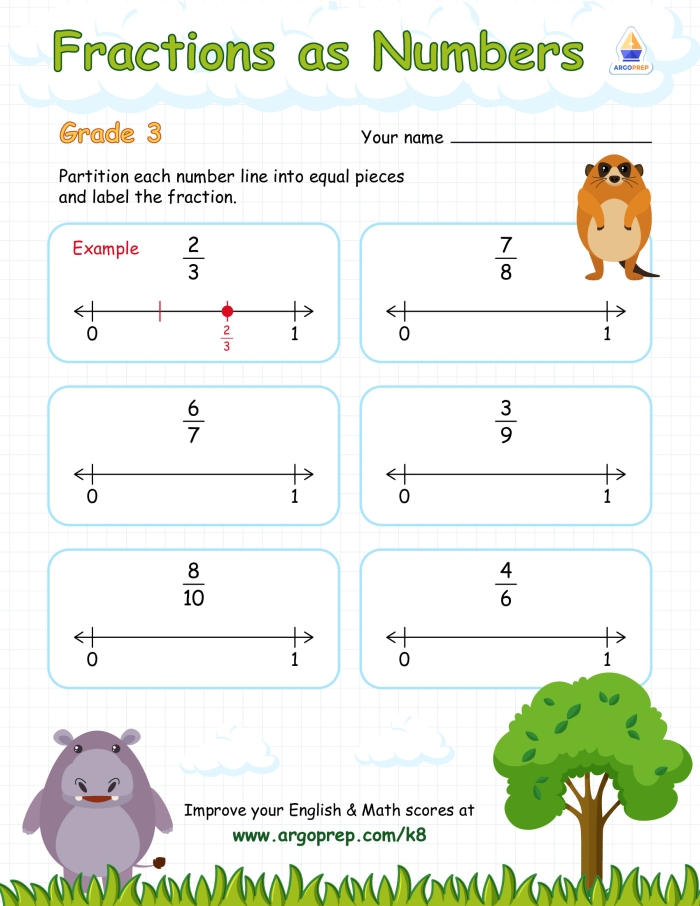Fifth grade student completing a line plot fractions worksheet about snowfall data