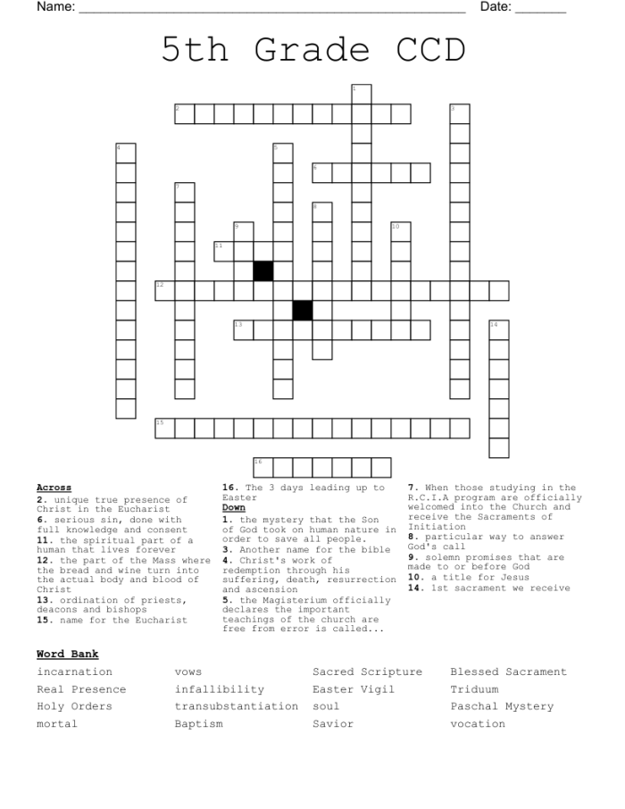 A fifth grader solving a vocabulary crossword puzzle with spelling words and clues