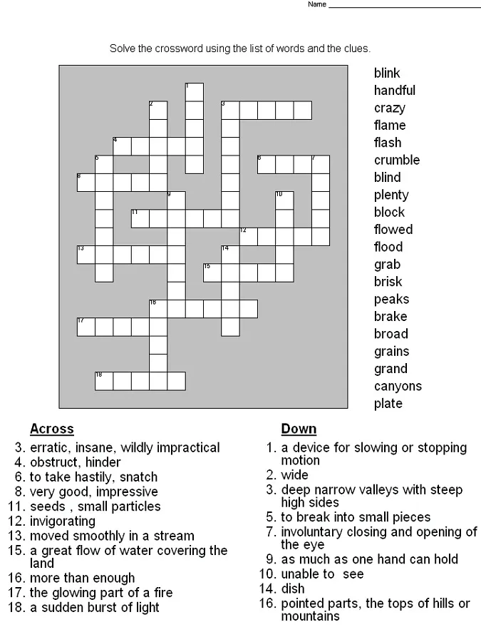 Fifth grade vocabulary crossword puzzle worksheet with challenging spelling words for students