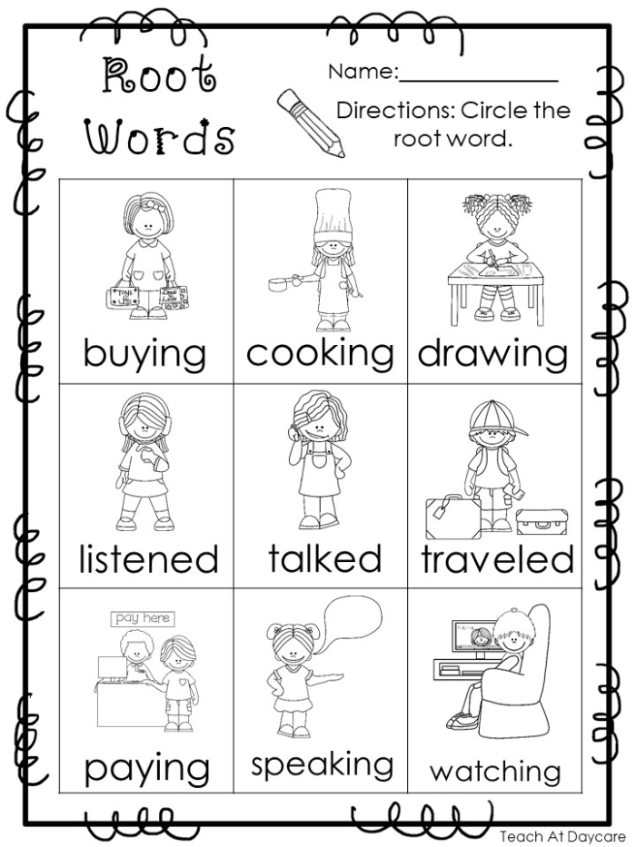Rockin Root Words worksheet for 5th grade vocabulary building exercise 9 Fifth grade student completing a Rockin Root Words worksheet to build vocabulary skills