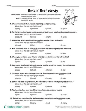Rockin Root Words Worksheet Image 18 Fifth grade students completing a rockin root words worksheet to improve their vocabulary skills