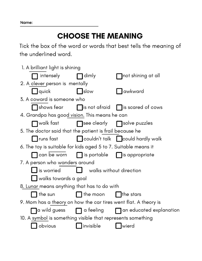 5th Grade Vocabulary Strategies Assessment Using Root Words and Context Number 10 Fifth grade students learning vocabulary strategies through root words and context clues worksheet activity