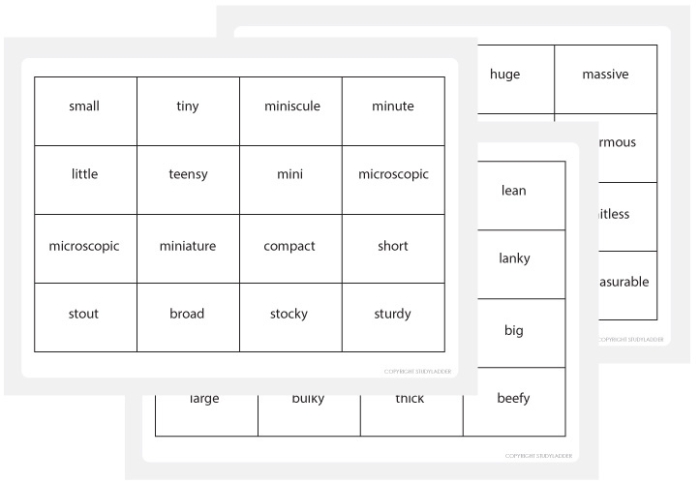 Sixth grade students referencing an adjectives word bank list on a worksheet handout