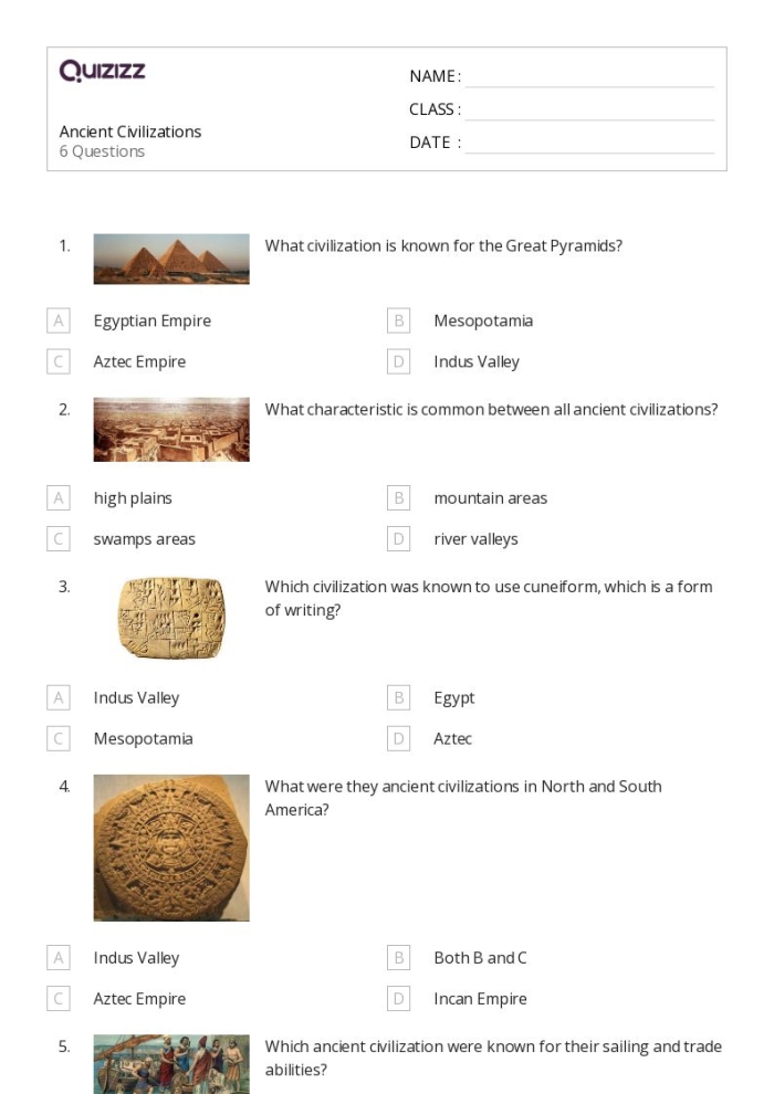 Ancient Middle East Civilizations Lasting Contributions Educational Worksheet for Grade 6 Sixth grade students completing a worksheet about ancient Middle East civilizations and their lasting contributions to society