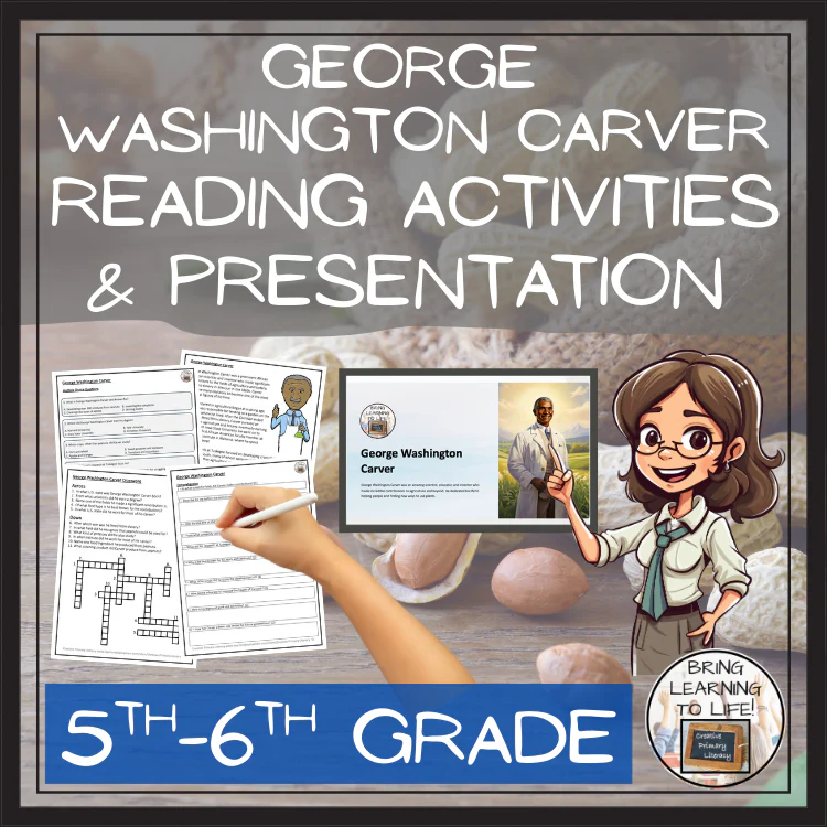 Informational Reading Comprehension Biography of George Washington Carver Worksheet 19 A sixth grade reading worksheet featuring a portrait and informational text about George Washington Carver