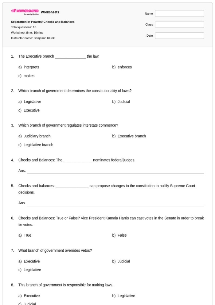 Diagram showing the three branches of U.S. government with arrows illustrating how each branch checks the power of the other two branches