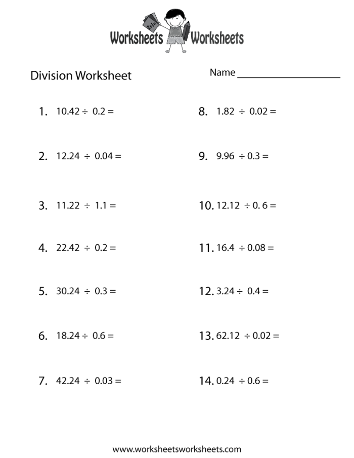 Life Science worksheet for Sixth Grade Division with Decimals worksheet for sixth graders focusing on multi-digit decimal division. Engaging math activity designed to enhance fluency with the standard algorithm.
