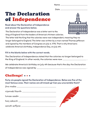 Sixth grade students analyze the historical Declaration of Independence text on this two-page worksheet