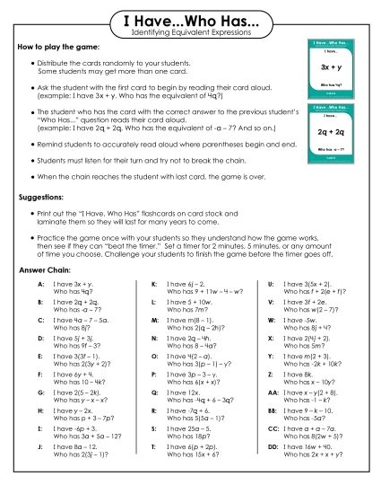 Sixth grade math worksheet focused on writing equivalent expressions through addition and multiplication properties