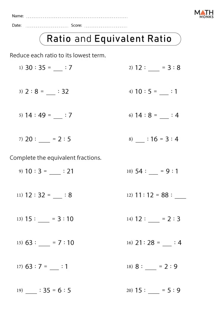 Sixth grade student solving equivalent ratios problems on a math worksheet with ratio pairs and multiplication examples