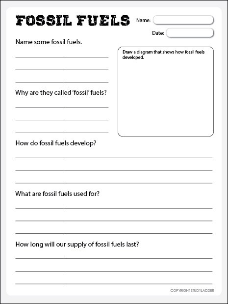 Human Impact Fossil Fuels Worksheet for Sixth Grade History Lesson 9 Sixth grade student researching the environmental effects of fossil fuels on a history worksheet