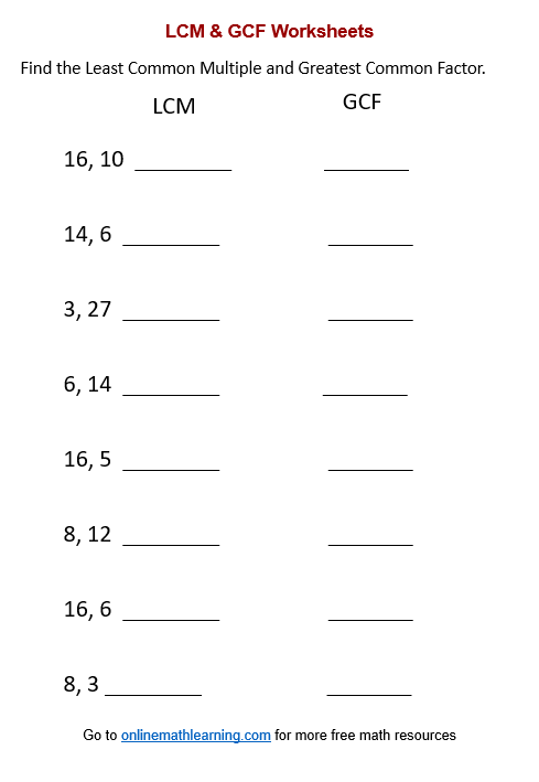 Sixth grade math worksheet featuring a code-breaking puzzle for practicing greatest common factor and least common multiple calculations