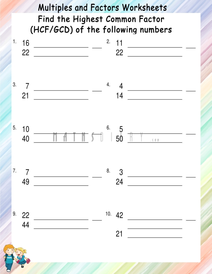 Practice Finding the Greatest Common Factor with this engaging math worksheet for students Worksheet featuring exercises on finding the greatest common factor for sixth graders