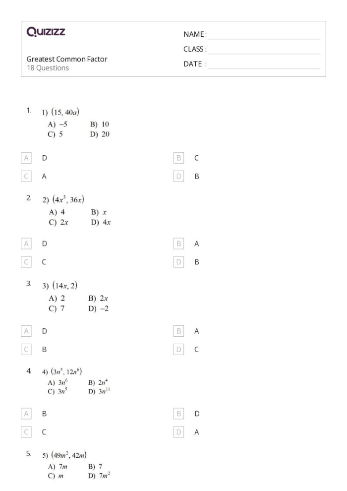 Practice Finding the Greatest Common Factor with this engaging sixth-grade math worksheet Worksheet featuring exercises to find the greatest common factor of numbers up to 100