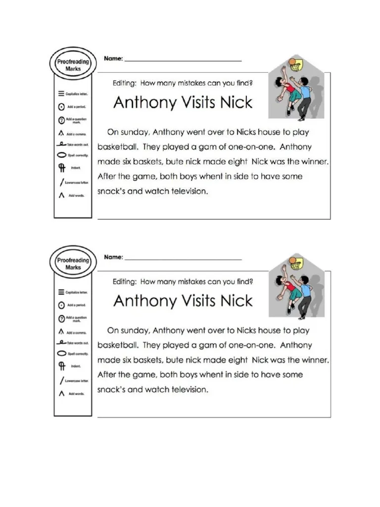 Editing practice worksheet for sixth graders to improve grammar skills