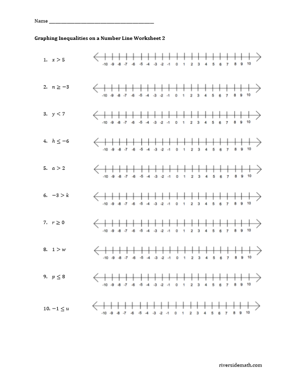 Sixth grade students practicing matching inequalities to number lines on a printable activity sheet