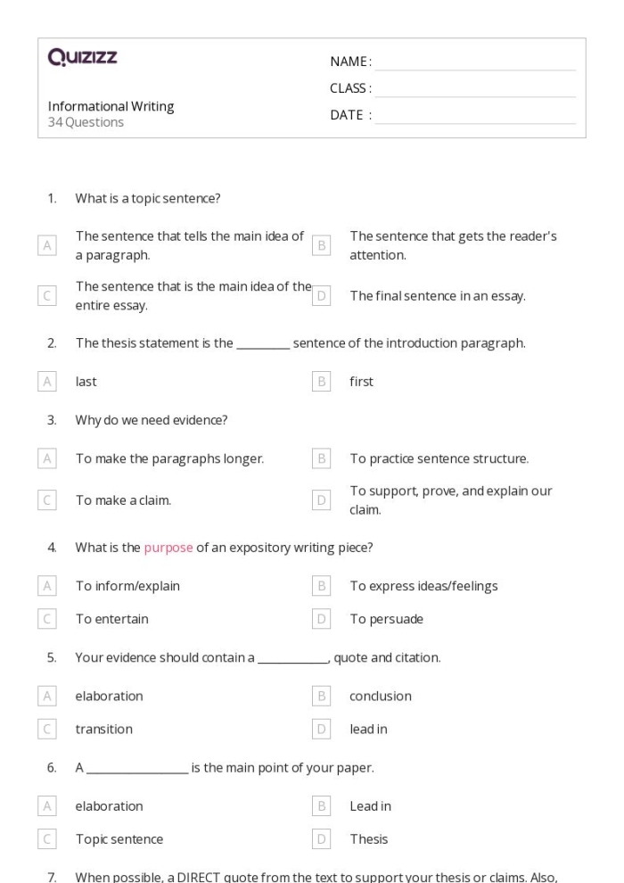 Draft an Outline Informational Writing Sixth Grade Worksheet Part Two Sixth grade informational writing outline worksheet featuring a structured five-page guide
