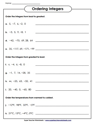 Compare and Order Integers Part 1 Sixth Grade Number Theory Worksheet 19 Sixth grade worksheet featuring a series of problems to compare and order positive and negative integers