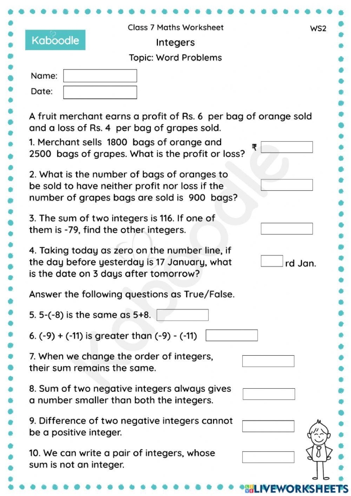 Students solving word problems involving integers in a real-world context for sixth grade