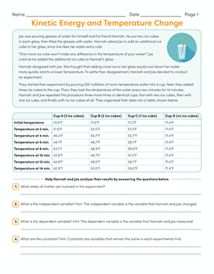 Kinetic Energy and Temperature Change Data and Graphing Worksheet 3 Sixth grade science worksheet focused on plotting data and analyzing the relationship between kinetic energy and temperature changes