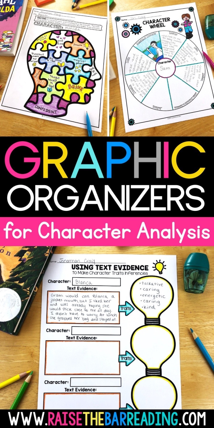 Sixth grade character analysis graphic organizer worksheet for literature studies