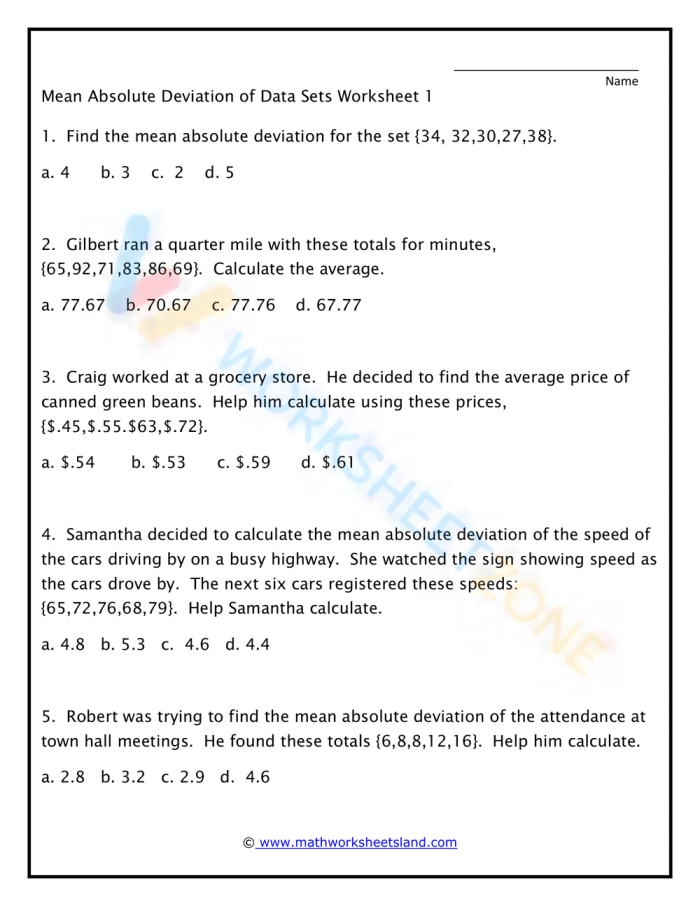 Sixth grade students solving mean absolute deviation problems with fraction data sets on a worksheet