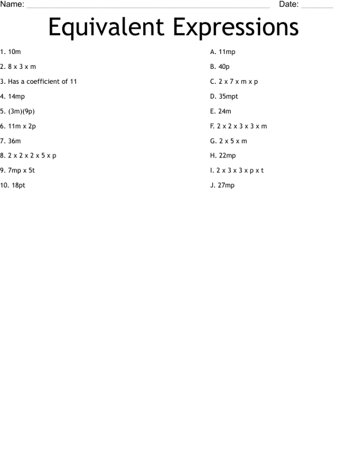 Sixth grade algebra students identifying and drawing lines between equivalent expressions on a printed worksheet