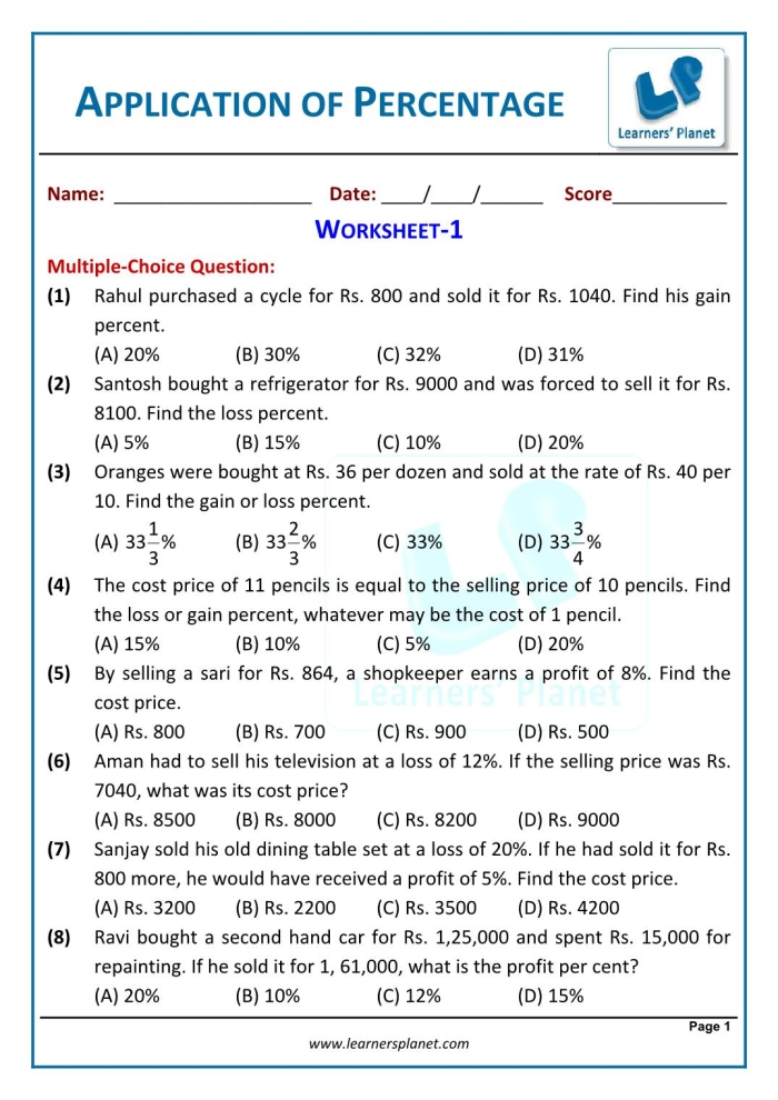 Sixth grade student learning to convert between percents fractions and decimals on an introduction worksheet