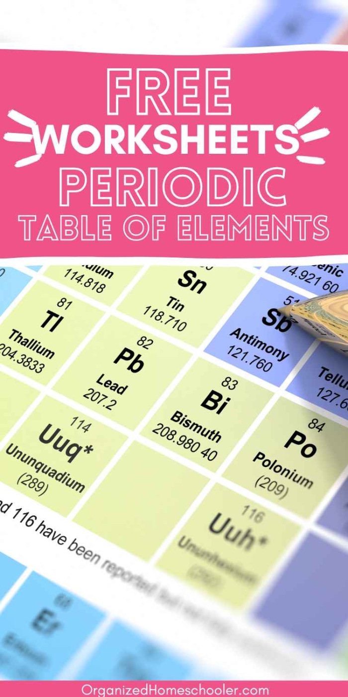 Sixth grade student studying a colorful printable periodic table worksheet