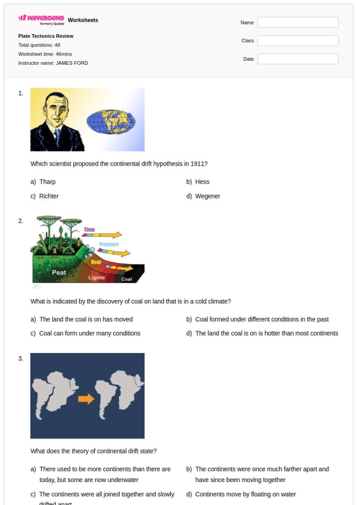Engaging worksheet for sixth graders exploring evidence of plate tectonics through diagrams